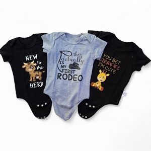 Baby Bodysuit 3 Piece Set - Black and Gray, Size 9 Months